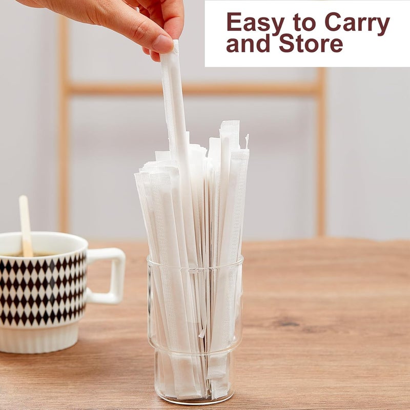 HLSN 500pcs Individually Wrapped Wooden Coffee Stirrers, 5.5 Inch Birch Stir Sticks, Natural & Eco-Friendly Disposable Wood Stirrers for Coffee, Hot Drinks, Cocktails, Coffee Bar Accessories ﻿ - Image 3